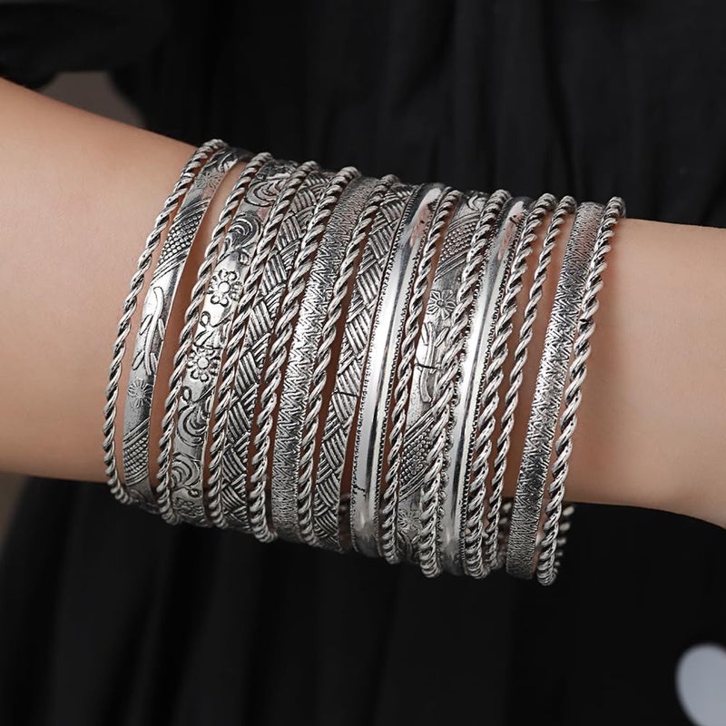 RINTOLER Store 16Pcs Gold Bangle Bracelets for Women - Multi Layer Stackable Textured Bracelets Boho Jewelrys Set. - Image 2